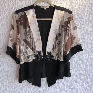 Vintage Spencer Alexis Jacket Kimono Top Size LP Silk Blend Brown Mix Fabric